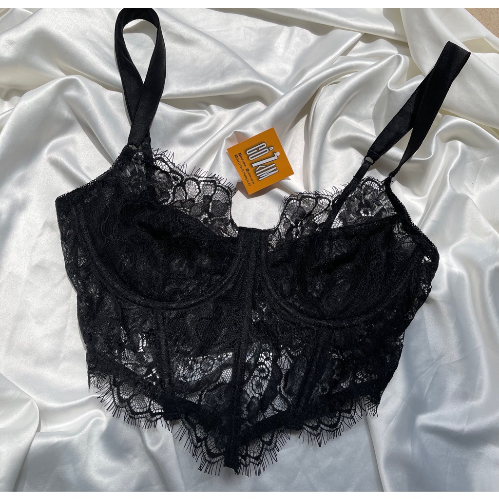 Áo bralette ren đen không kèm mút thiết kế chéo eo Cô Kim 7 | BigBuy360 - bigbuy360.vn