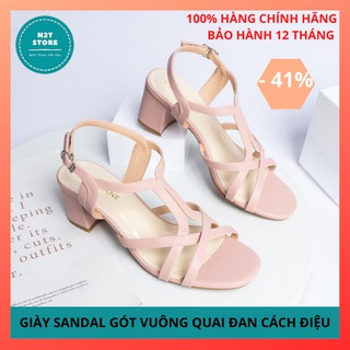 Giày sandal cao cấp Carl & Ane nữ mũi vuông gót cao 5cm quai dây đan đẹp tinh tế_ CS002