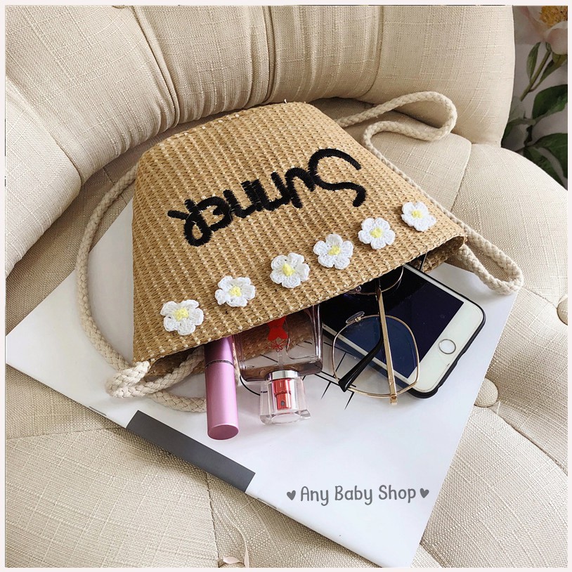 Túi cói size đại đi chơi ,dạo phố ,đi biển hoa cúc SUMMER 2 màu cực xinh (hàng có sẵn) ❣❣