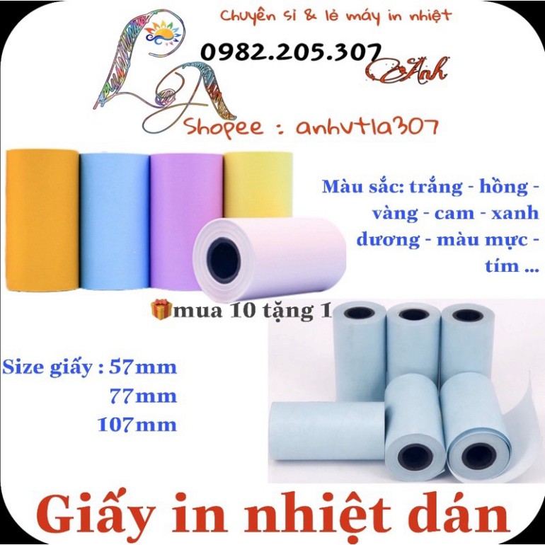 [G05] Giấy in nhiệt màu trắng dán / giấy màu dán 🎁tặng 1cuộn khi mua 10cuộn S024