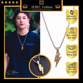 Dây chuyền xoắn không gỉ HOBO phong cách Unisex, kèm mặt dây chuyền hình tia chớp đính đá, thiết kế sáng tạo sang trọng.