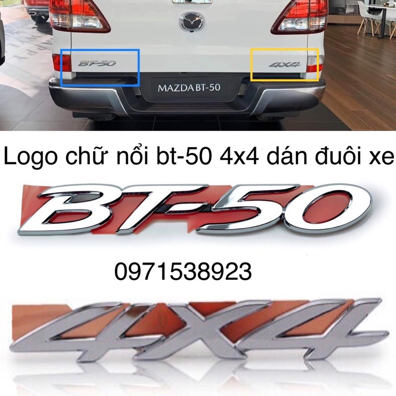 chữ nổi BT50 và 4x4 dán đuôi xe