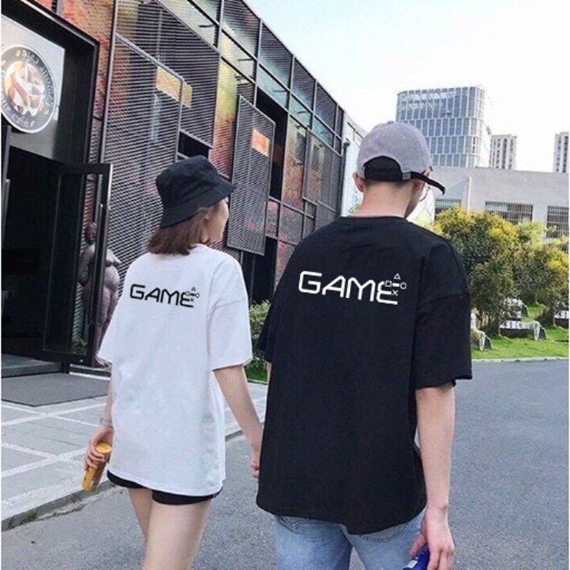 Áo thun unisex tay lỡ nam nữ phông form rộng teen cổ tròn oversize cotton giá rẻ basic đen trắng tee pull GAME