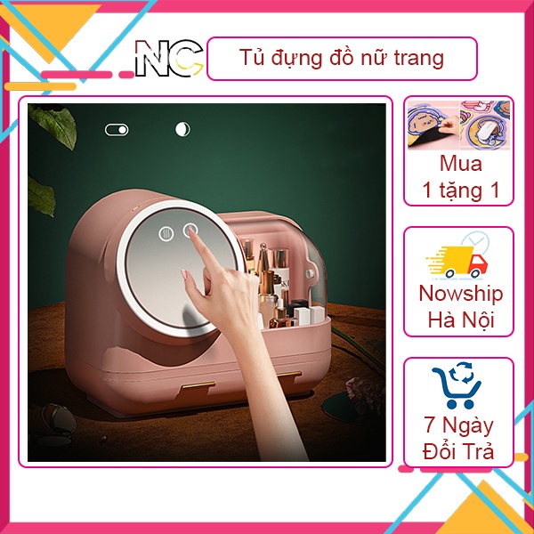 Tủ đựng đồ nữ trang có gương led xịn xò, Hộp đựng đồ trang điểm để bàn