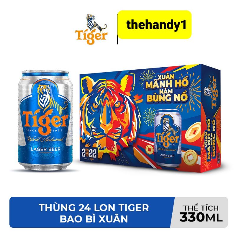 [Giao 1H] Thùng bia Tiger 24 lon 330ml (có tùy chọn Tiger bạc Crystal)