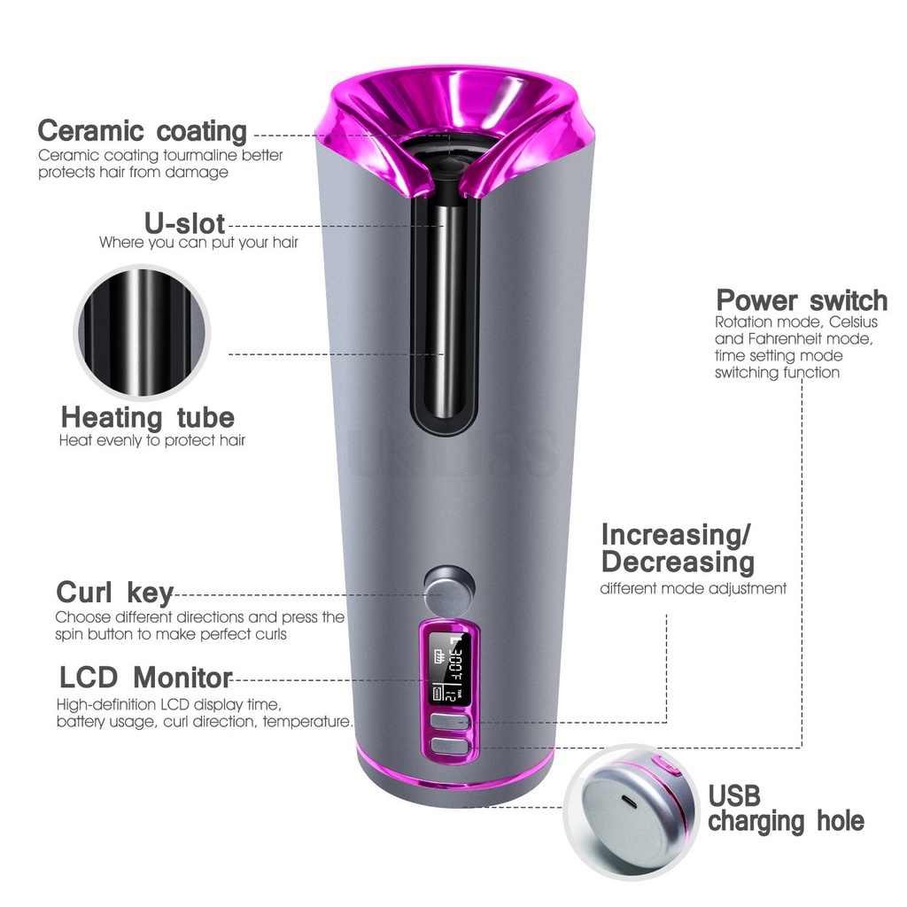 Ubeator Máy Uốn Tóc Tự Động Không Dây Bằng Sứ Chăm Sóc Sức Khỏe