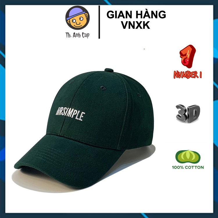 Nón lưỡi trai Mr. Simple xanh VNXK cao cấp full hộp Free size, Nón lưỡi trai xuất khẩu cực ôm lên form cực đẹp.