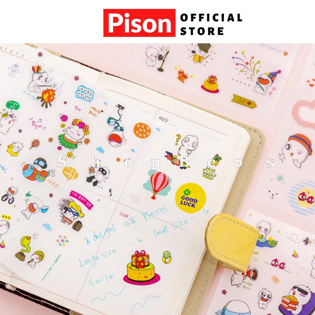 Sticker hoạt hình Nhiều mẫu Pison dễ thương, hình dán cute trang trí đáng yêu giá rẻ – 1 bộ