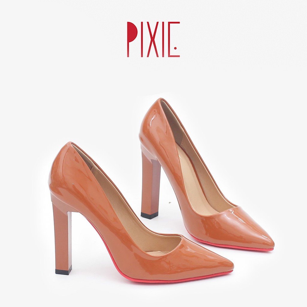 Giày Cao Gót 10cm Da Bóng Đế Vuông Pixie P250