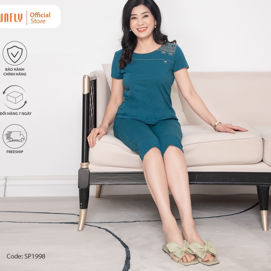 Bộ đồ mặc nhà nữ cotton SUNFLY áo cộc tay, quần ngố SP1998
