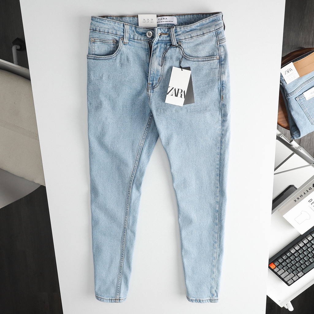 Quần Jean Nam Zara xanh nhạt (Form Slimfit,chất vải co dãn,ống quần 15-18cm,hàng VNXK)-210507