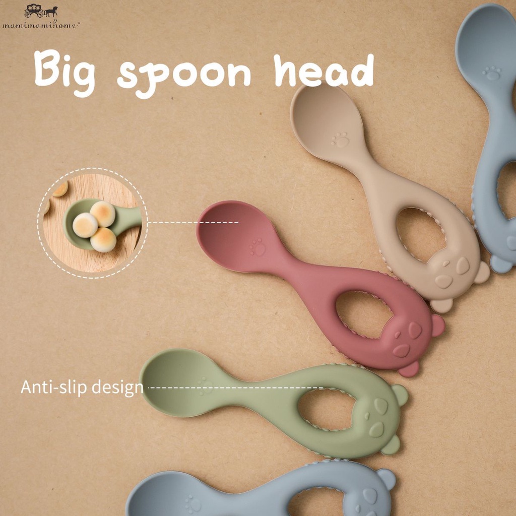 1Set  bộ đồ ăn MAMIMAMIHOME gồm muỗng và bát giữ nhiệt hình gấu trúc không chứa BPA cho trẻ em