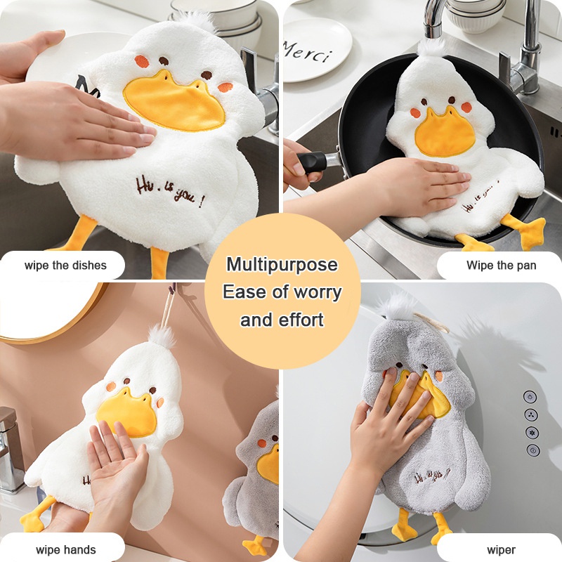 Khăn Lau Tay Họa Tiết Chú Vịt Hoạt Hình Dễ Thương Thấm Hút Tốt Tiện Dụng Cho Nhà Bếp / Phòng
