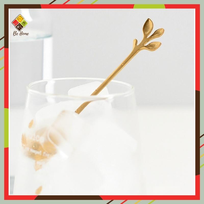 Thìa dĩa lá mạ vàng hiện đại BEHOMEMALL Muỗng thìa nĩa  mạ vàng kiểu dáng hiện đại sang chảnh cao cấp