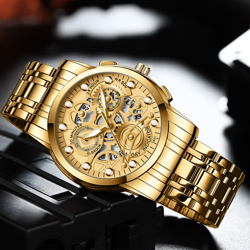 Đồng Hồ Quartz Phát Quang Chống Thấm Nước Bằng Thép Không Gỉ Sang Trọng Cho Nam