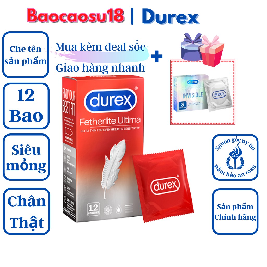 Bộ 2 bao cao su mỏng Durex Fetherlite ( 12 bao )  và Gel durex Clasic tăng độ trơn, giảm khô hạn.