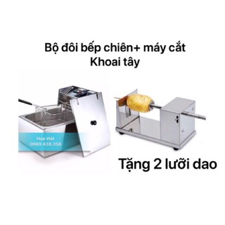 Bộ đôi bếp chiên nhúng điện và máy cắt khoai tây lốc xoáy