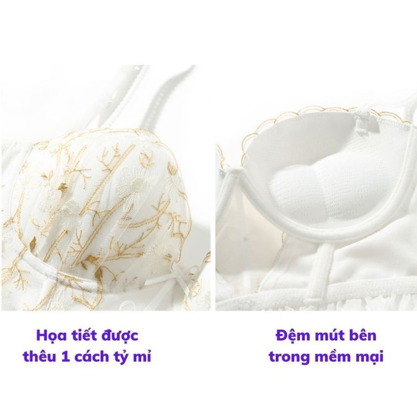 Áo bra nữ ren cao cấp đính nơ gợi cảm, áo lót nữ cháy phố sexy có gọng đệm mút nâng ngực tạo khe Kingshop A1008