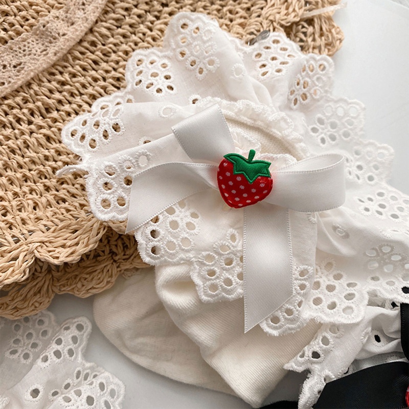 Xiangbao Vớ Ngắn Tới Mắt Cá Chân Phối Ren Đính Nơ Họa Tiết Dâu Tây Kiểu Lolita Nhật Bản Ngọt Ngào Cho Nữ