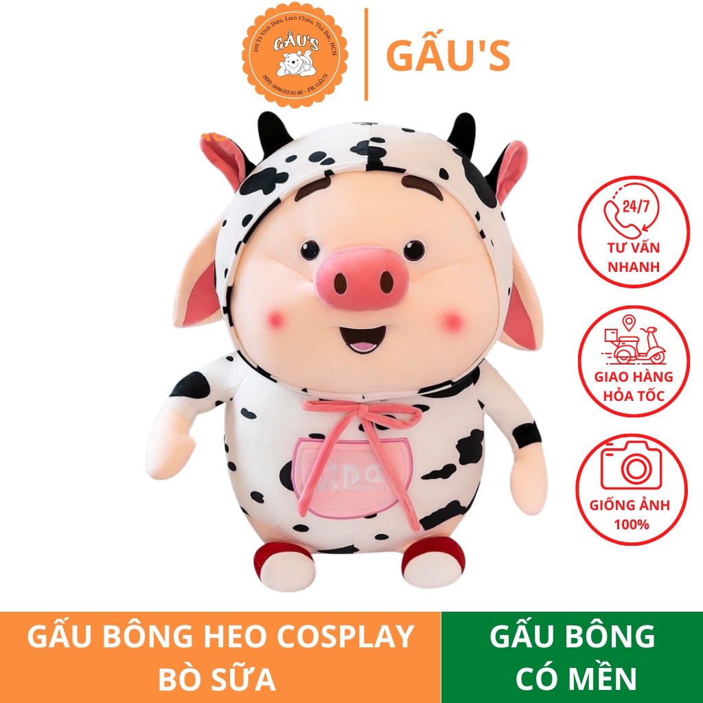 Gấu bông heo Tik Tok cosplay bò sữa có mền 3IN1- GẤU Shop
