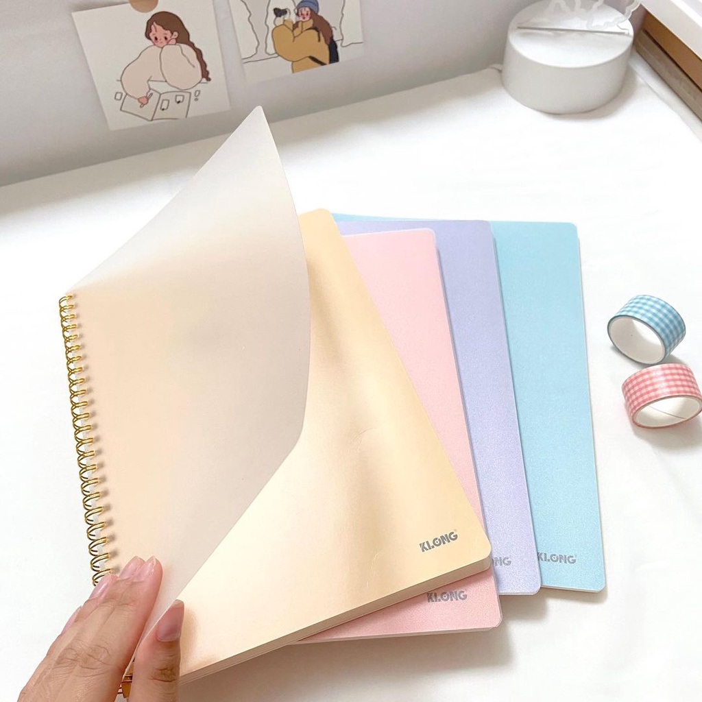 Combo 2 Sổ Caro Lò Xo Bìa Họa Tiết 120 Trang Size B5 Bìa Nhựa 100GSM KLONG Làm Bullet Journal và Planner Sổ Tay