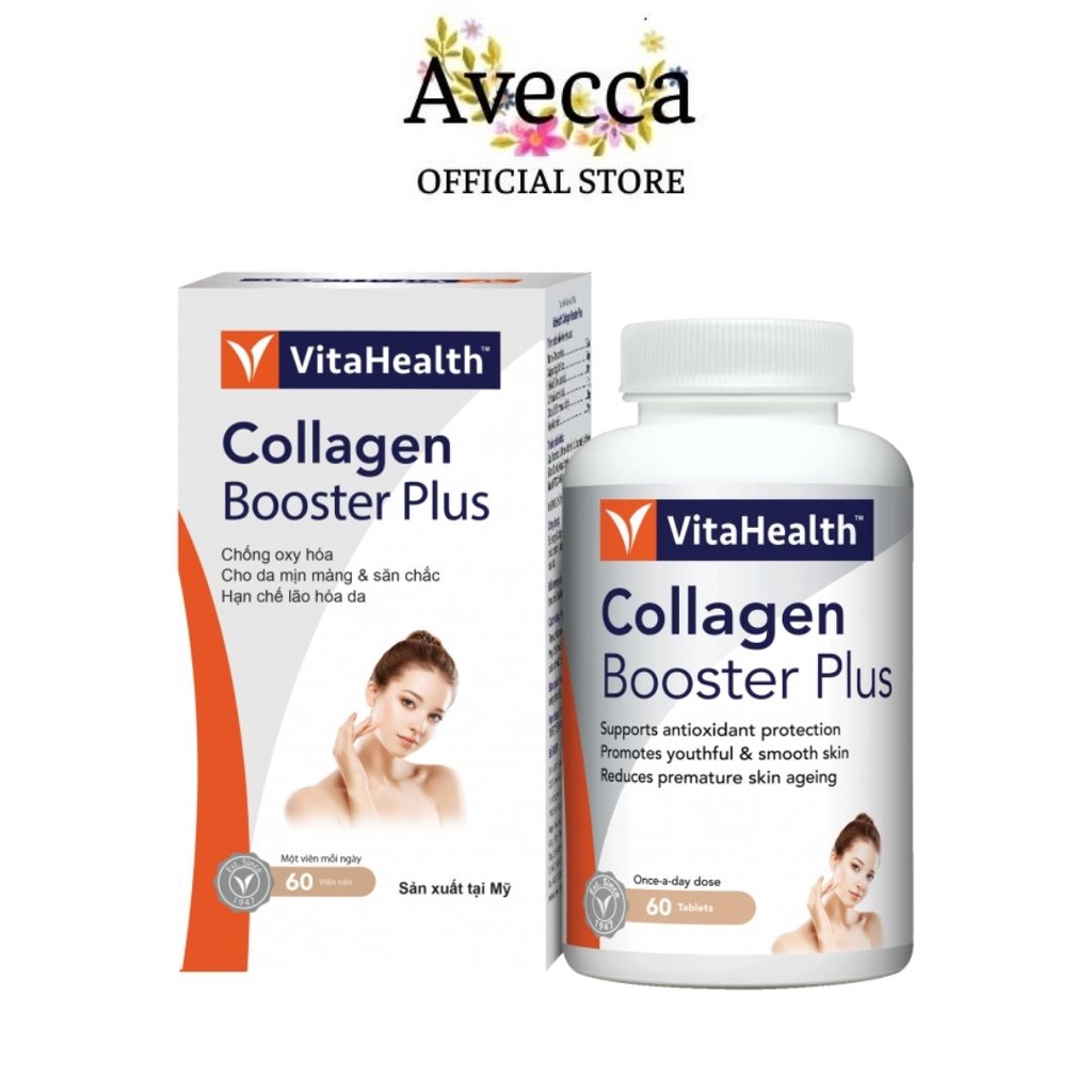 Viên Uống Bổ Sung Collagen Giúp Đẹp Da, Chống Lão Hóa, Tái Tạo Da Vitahealth Collagen Booster Plus+ Hộp 60 Viên