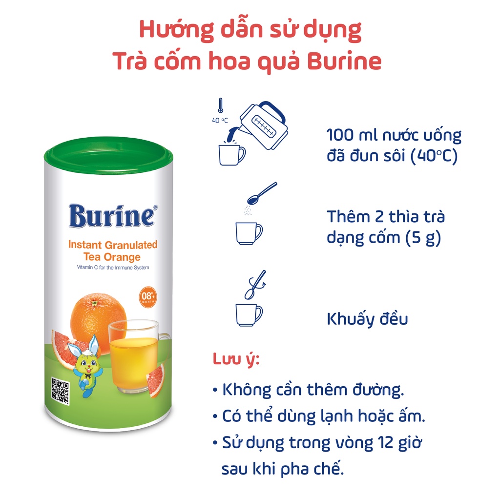 Trà Hoa Quả Hòa Tan BURINE Vị Cam Nam Mỹ Thơm Ngon, Bổ Sung Vitamin C Cho Bé Từ 8 Tháng Tuổi.