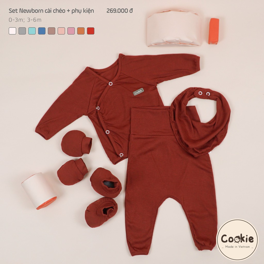 Bộ Cài Lệch Quần Cạp Bo Cookie- Chất Liệu Cotton Tăm Mềm, Mát - Cho Bé Sơ Sinh