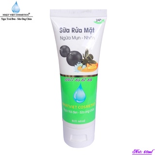 Sữa rửa mặt ngừa mụn - Nhờn dưỡng chất Ngọc trai đen - Sữa ong chúa Nhật Việt Cosmetics (60ml)