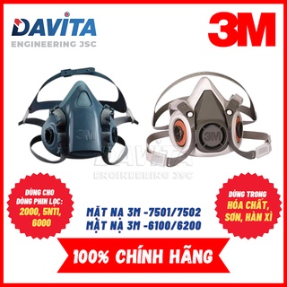 Mặt nạ phòng độc dòng 2 phin lọc 3m, mặt nạ 6100, 6200, 7501, 7502, chưa gồm phin lọc, hàng chính hãng