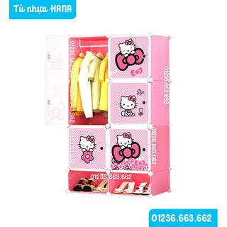 Tủ nhựa lắp ghép đựng quần áo đa năng thông minh cửa hello kitty  6 ô +2 giày (Hồng - Kitty)