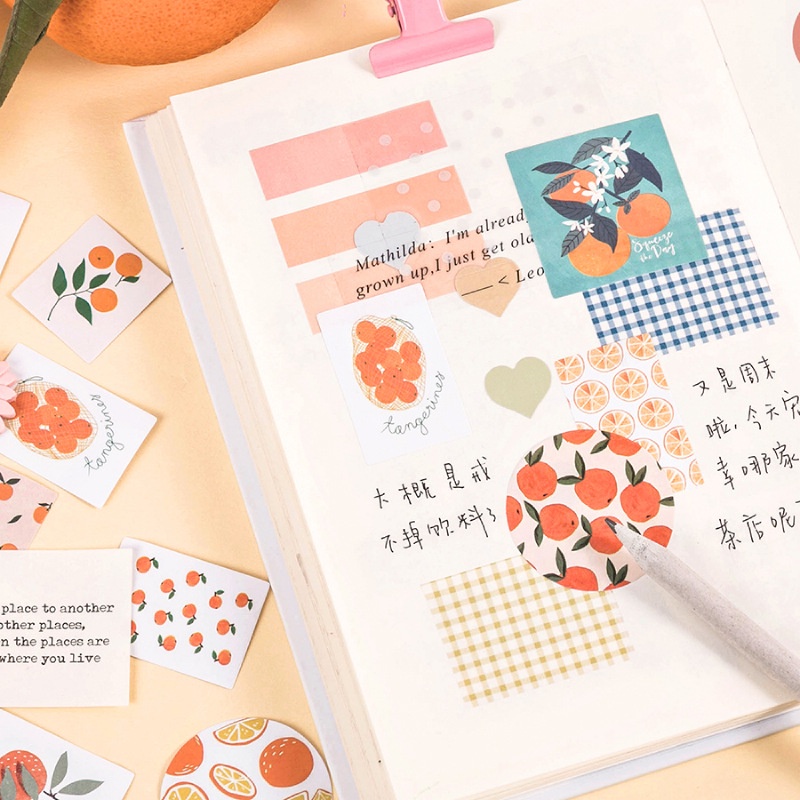 Hộp 46 Sticker Theme Quả Cam - Hình Dán Quả Cam Trang Trí Sổ Bullet Journal