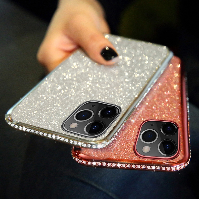 Ốp điện thoại bằng silicone mềm đính đá và kim tuyến lấp lánh cho iPhone 13 12 11 Pro Max Case XR X XS Max SE 2020 7 8 6 6s Plus