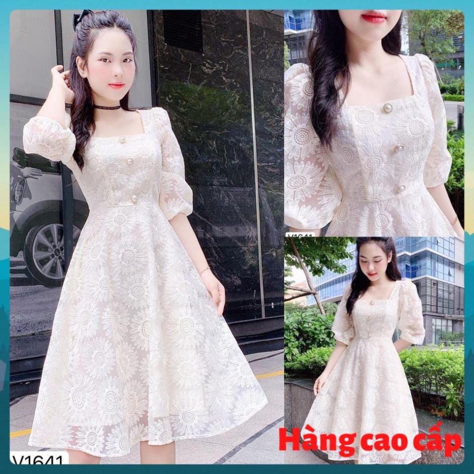 (Hàng cao cấp) Đầm ren trắng cổ vuông hoa cúc siêu xinh - Mimosa dress