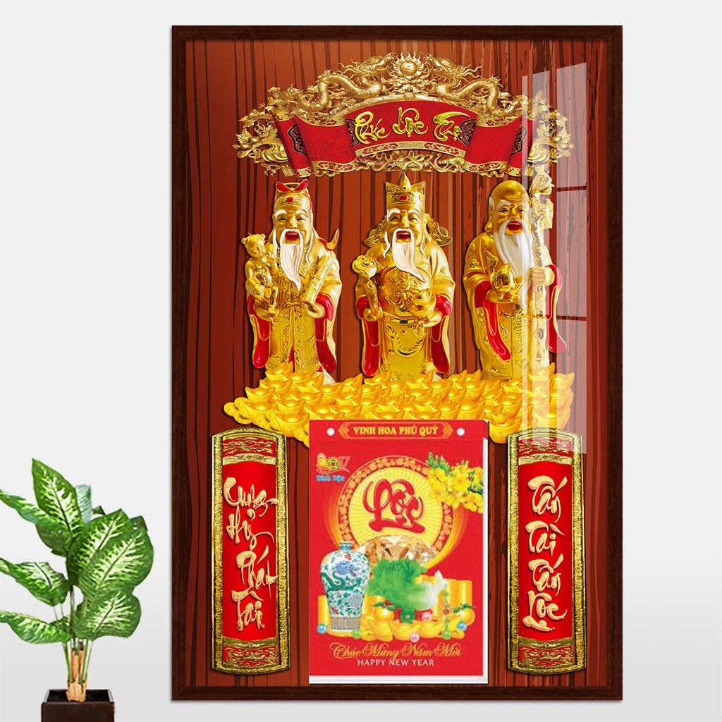Lịch tết 2023, lịch treo tường Phúc Lộc Thọ, tranh tráng gương bằng gỗ có gắn lốc lịch năm mới, rẻ bền đẹp