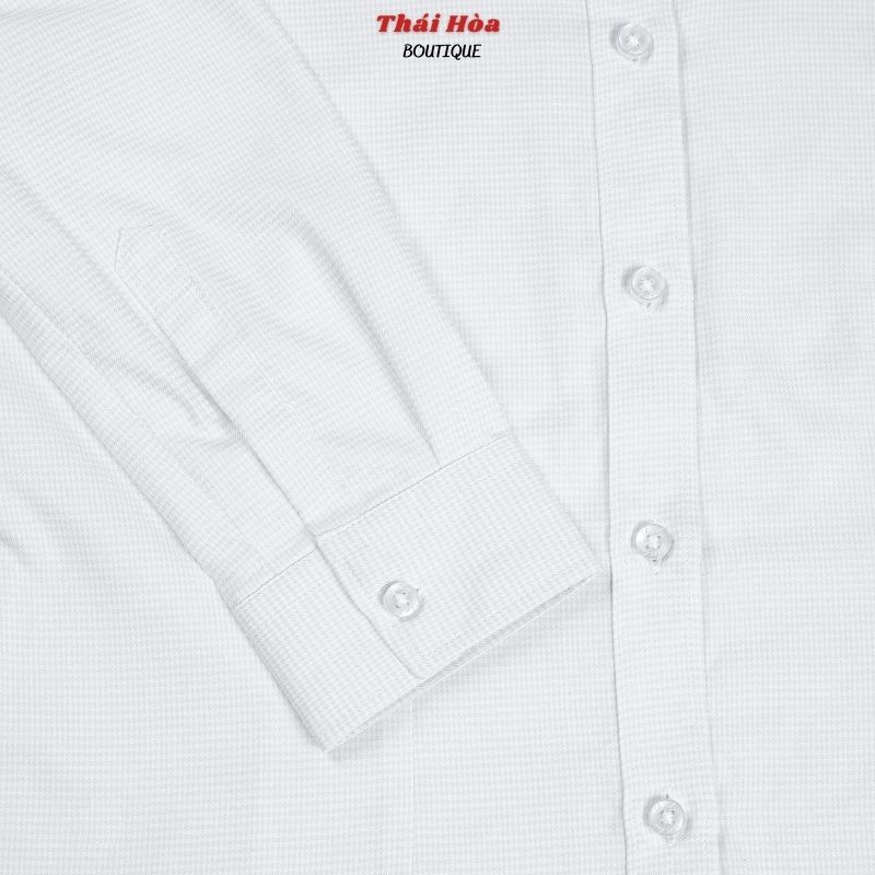 Áo sơ mi công sở nữ dài tay màu trắng đẹp kẻ caro vải cotton Thái Hòa 65-01