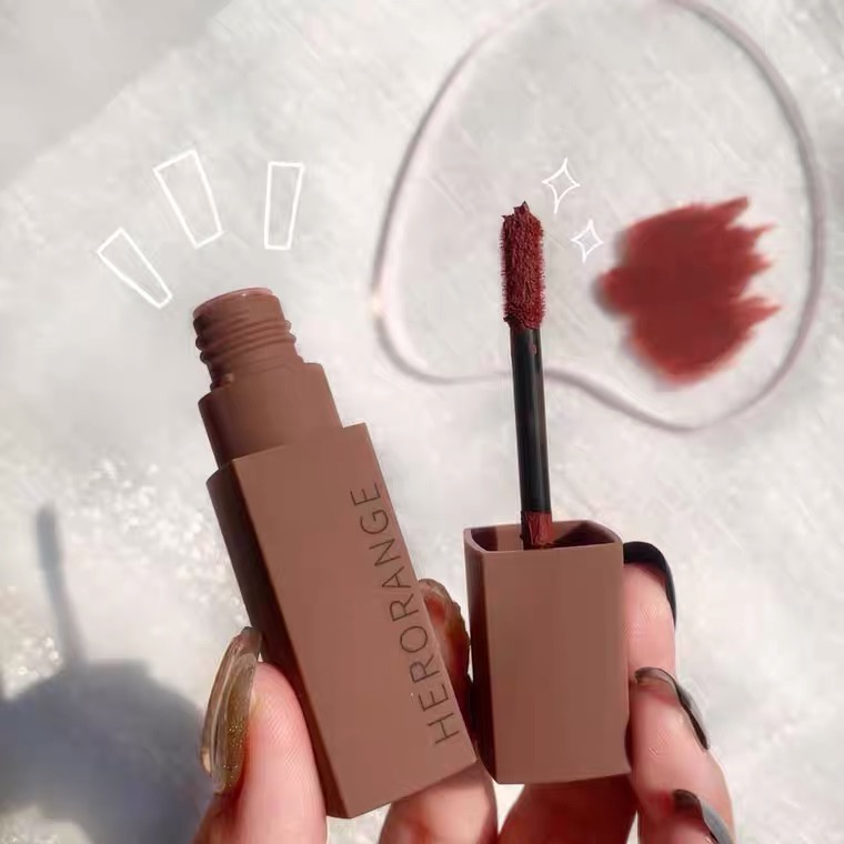 Son kem bùn HERORANGE mới vỏ vuông lì tone lạnh nâu tây đỏ đất lâu trôi R255