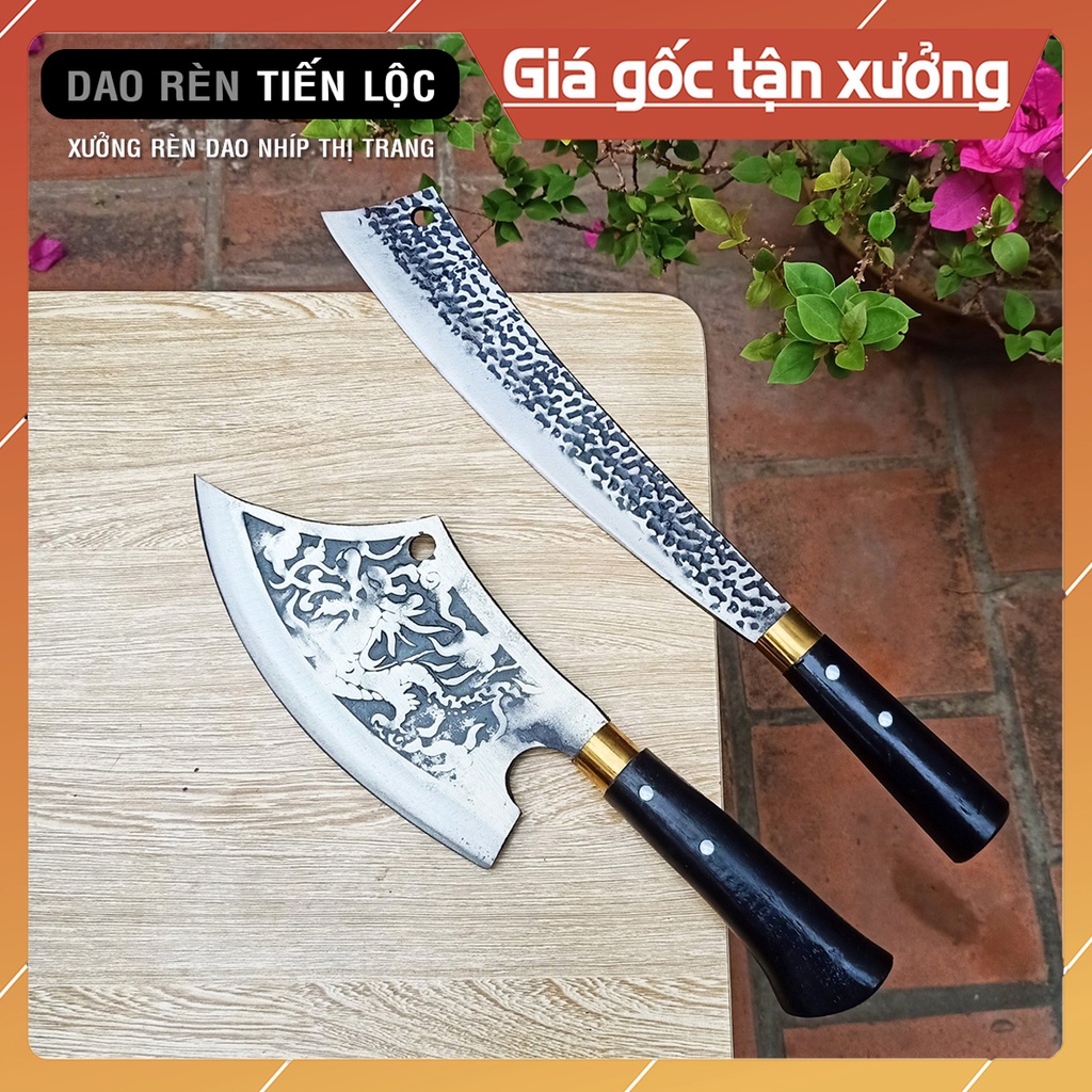 Combo 2 Dao Chặt Thép Nhíp Ô Tô Cao Cấp - Dập Vân 2 Mặt