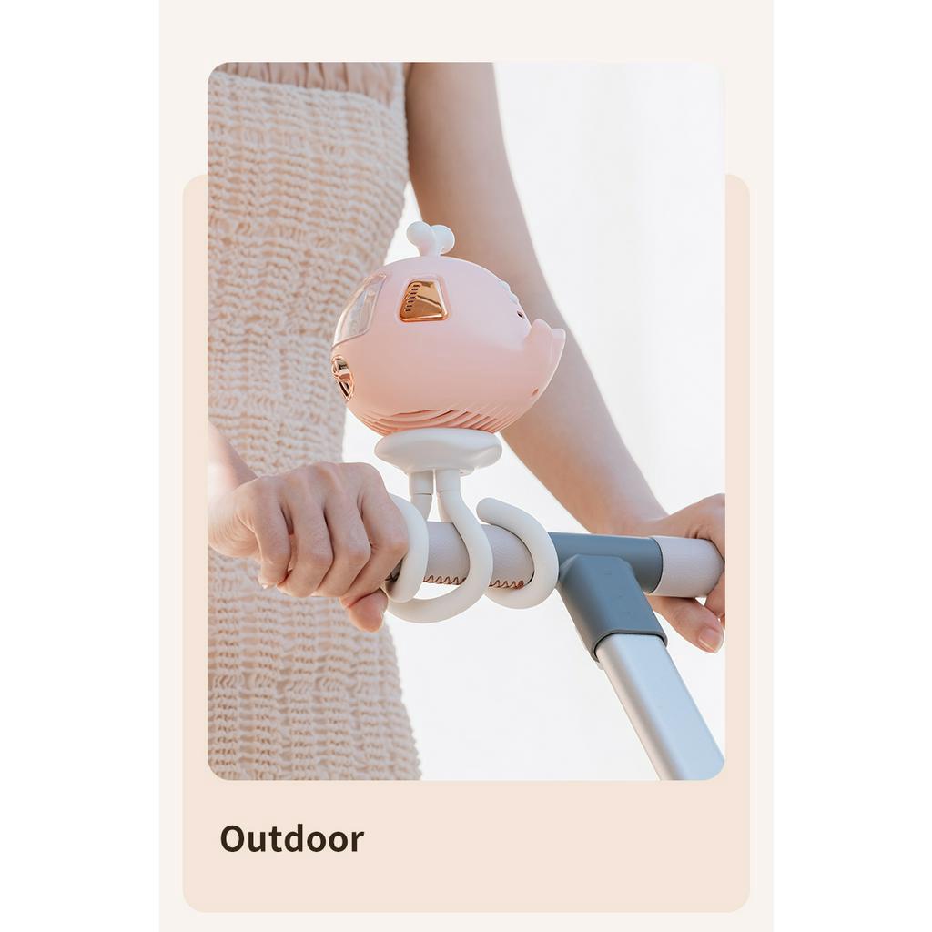 Quạt Điện USB Cầm Tay Hình Bạch Tuộc Có Đèn Ban Đêm Cho Xe Đẩy Em Bé