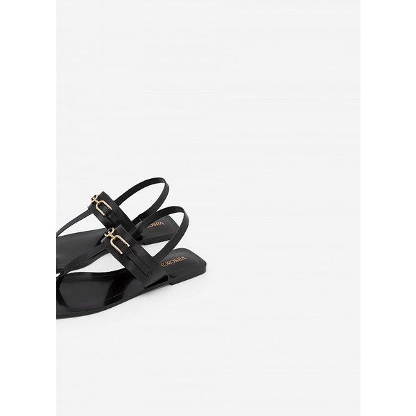 Vascara GIÀY SANDAL T-STRAP QUAI PHỐI XÍCH MŨI VUÔNG - SDK 0326 - MÀU ĐEN