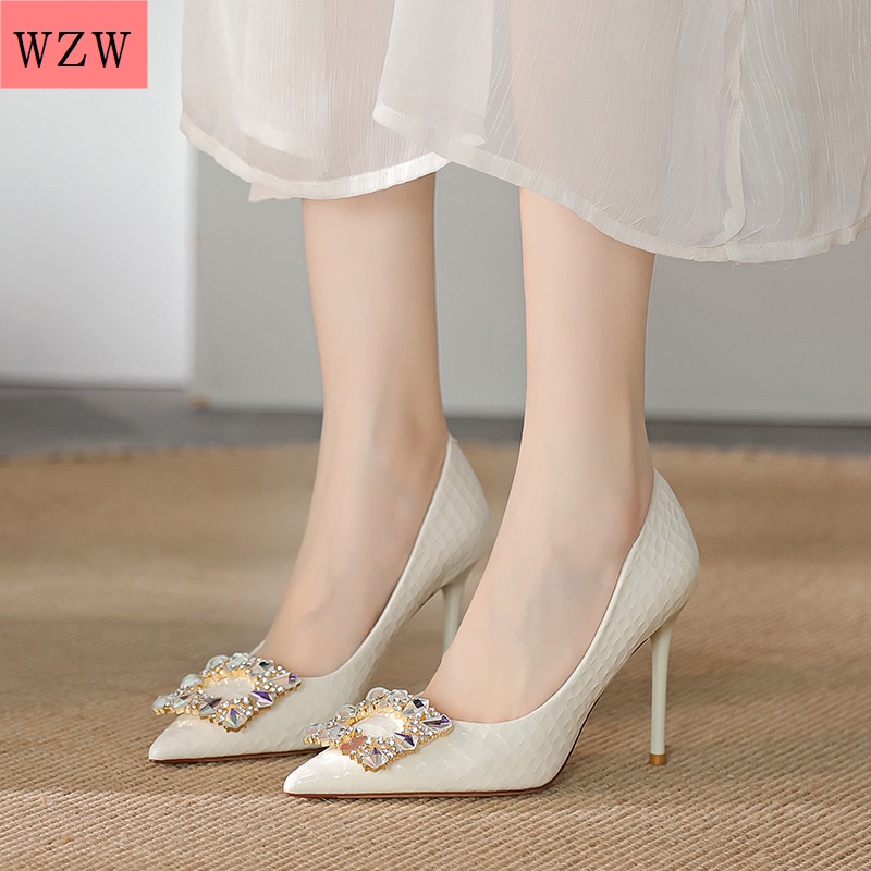 Giày Cao Gót Mũi Nhọn Cài Khóa Vuông Họa Tiết Da Cá Sấu Màu Vàng Hồng Thời Trang Mùa Hè 2022 Mới Cho Nữ