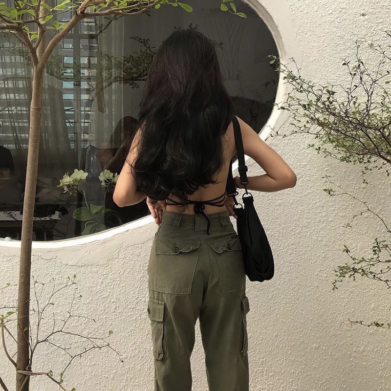 Áo len dáng bra đen dây thắt eo hàng handmade