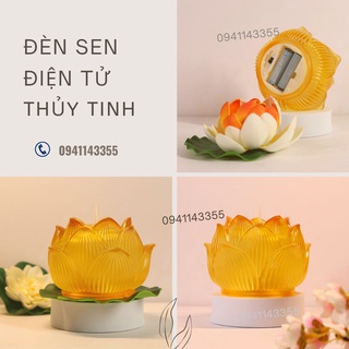 Đèn Nến điện tử Hoa sen pha lê thủy tinh Đèn Led lung linh trang trí, thờ cúng, sử dụng pin 2A, chân đèn tách rời