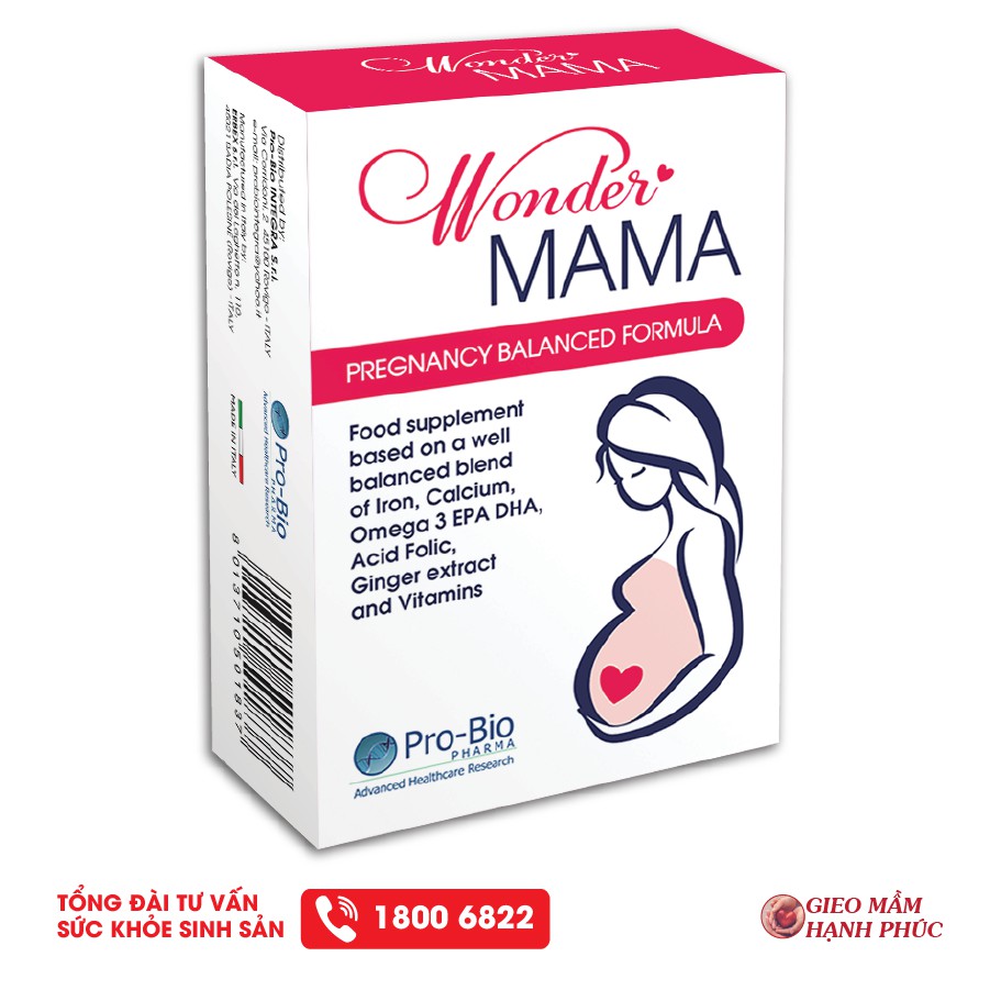 WONDER MAMA - Vitamin tổng hợp cho bà bầu, Made in Italy, có tinh chất gừng giảm nghén