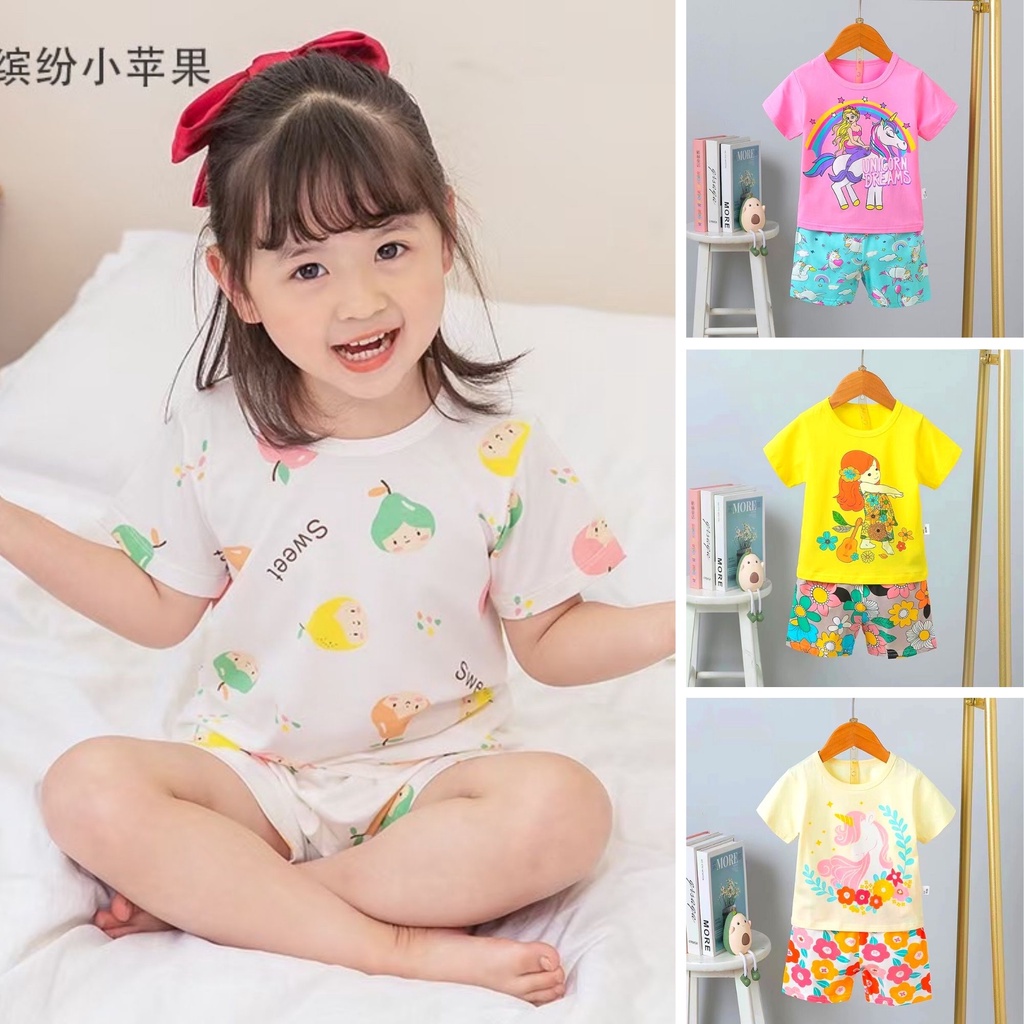 - Đồ bộ cotton xuất hàn cho bé gái| Đồ mặc nhà mát mẻ, hoạt tiết dễ thương, đồ mùa hè
