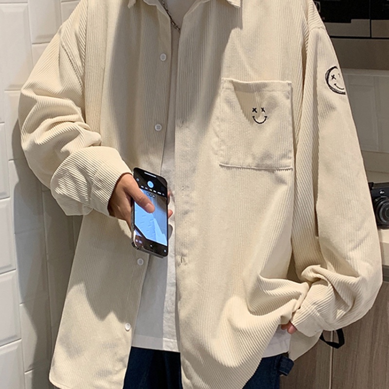 Áo sơ mi tay dài có túi trang trí hình mặt cười thời trang dành cho nam