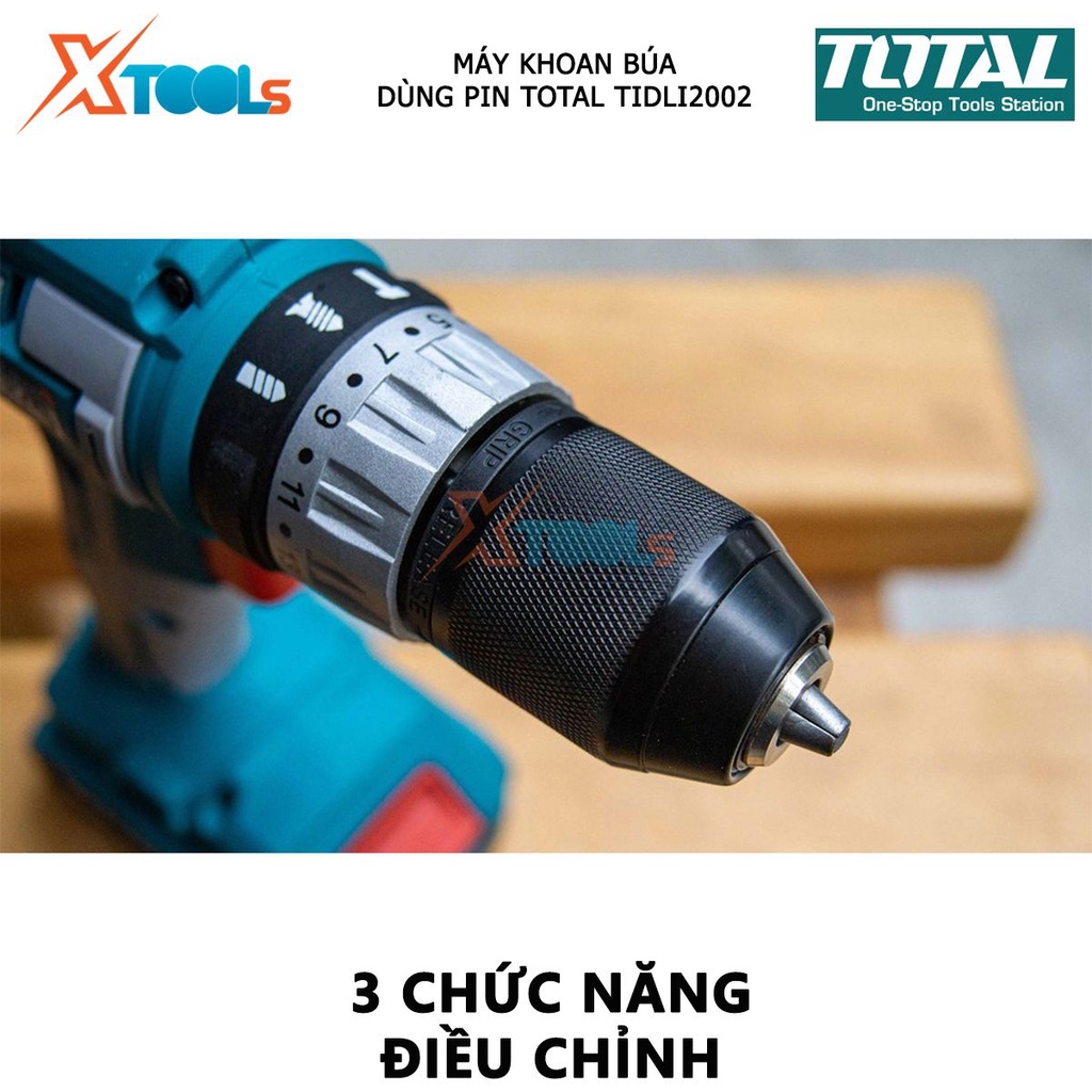 Máy khoan bê tông dùng pin 20V TOTAL TIDLI2002 nhông hai tốc độ, khả năng khoan 0.85- 10mm, đầu khoan khóa tự động, nhôn