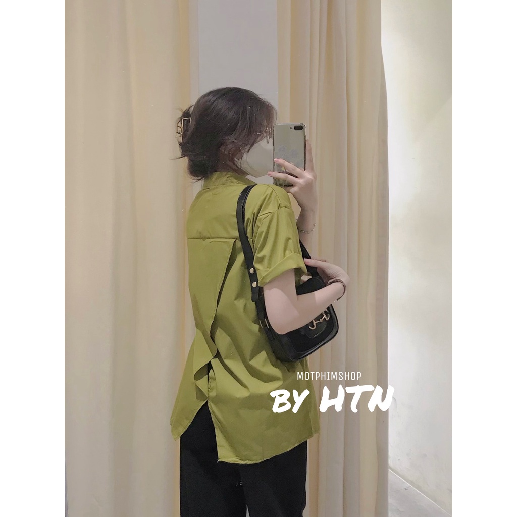 Áo Sơ Mi Tay Ngắn Dáng Rộng Xẻ Lưng kiểu nữ Ulzzang
