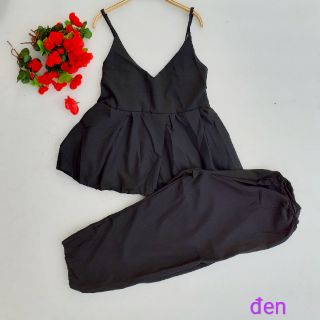 Bộ voan lụa quần lửng trơn màu