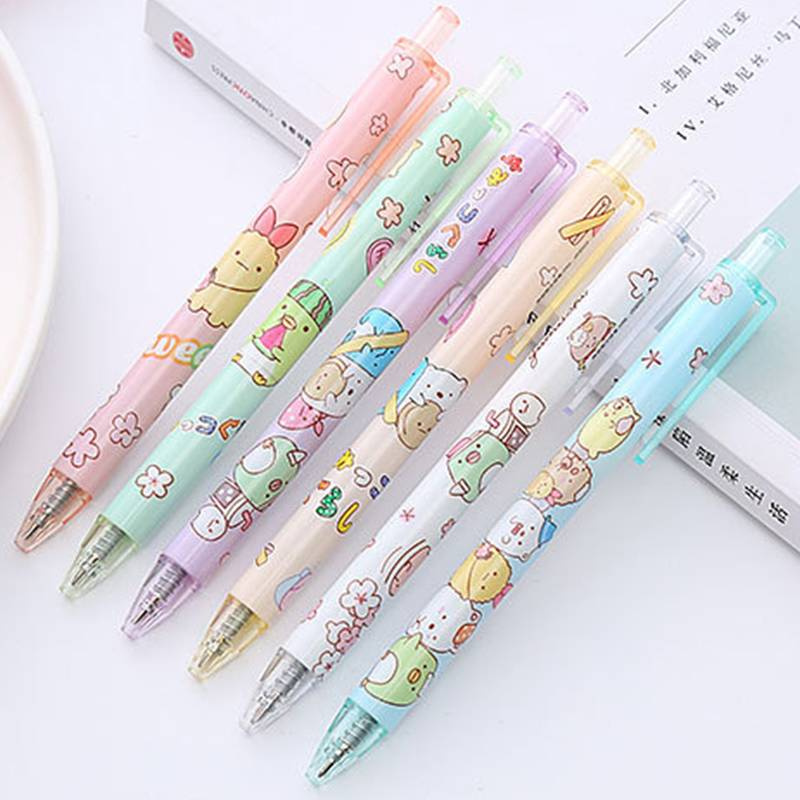 Bút bi bấm xinh xắn 6Pcs/Set San-x SUMIKKO GURASHI Kawaii animal 0.5mm Mechanial Gel Ink Pens Cute Stationery Neutral Pen School Writing Supplies